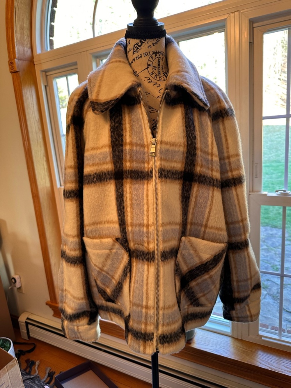 bagatelle Cream and Gray Plaid Jacket